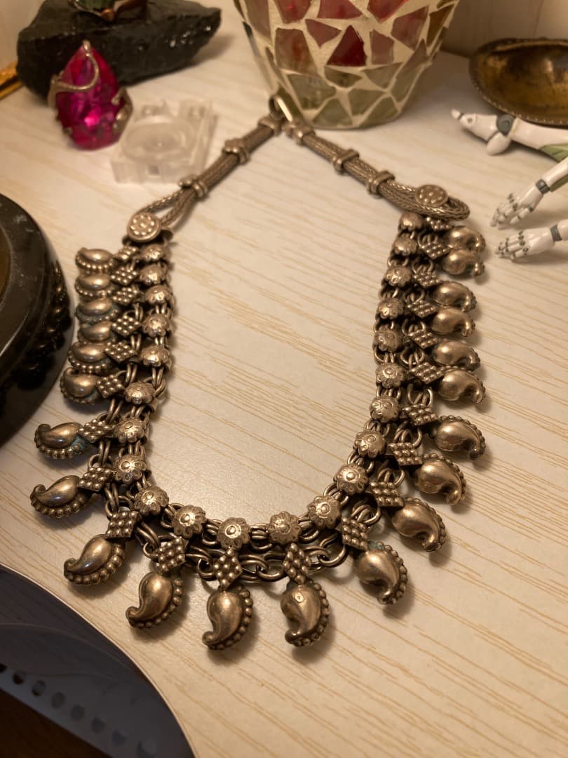 ヴィンテージ 伝統 インド ラジャスタン シルバー ネックレス 79.55g