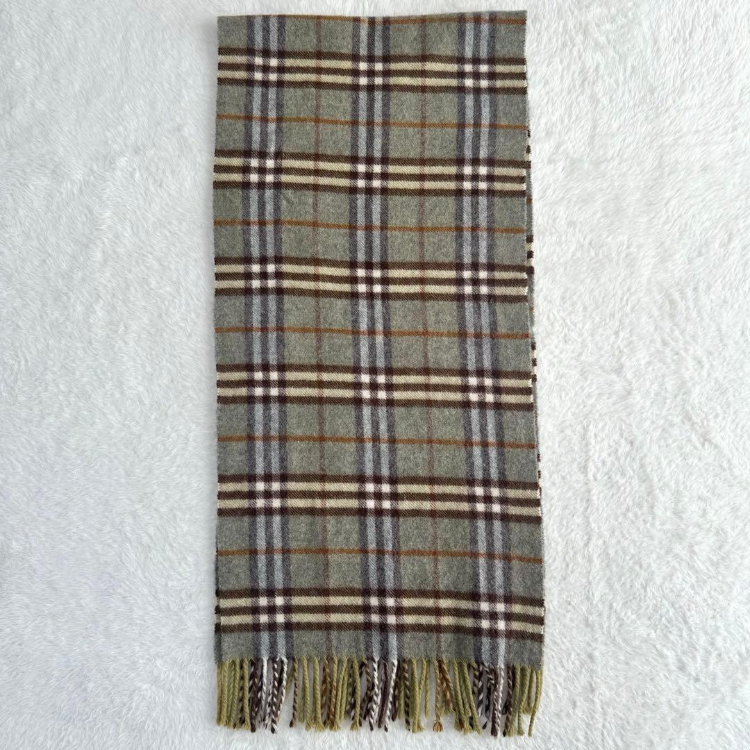 美品☆カシミヤ100% バーバリーロンドン マフラー ノバチェック グレー 秋冬