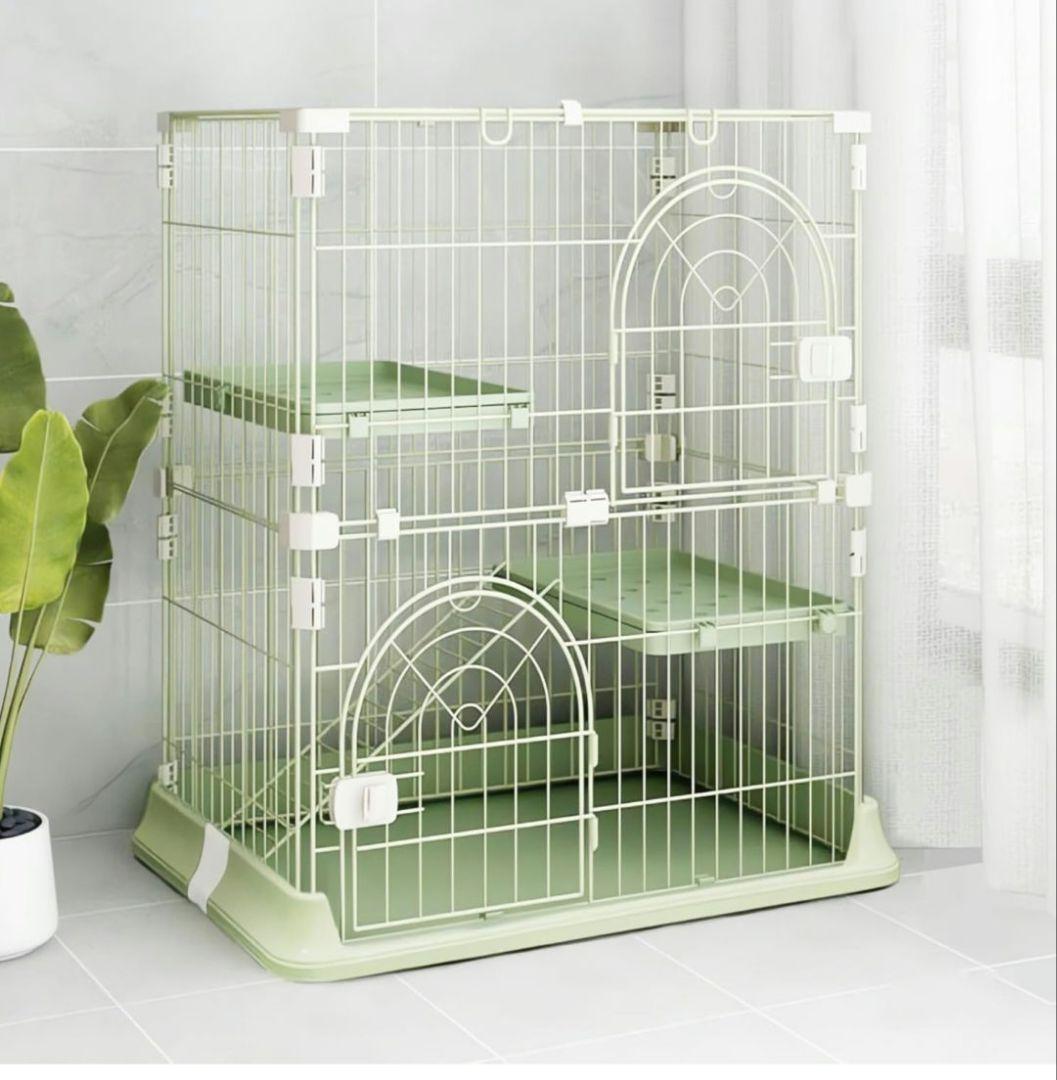 大型猫まで 対応 組み立て簡単 キャットケージ 2段タイプ 10kg ピンク