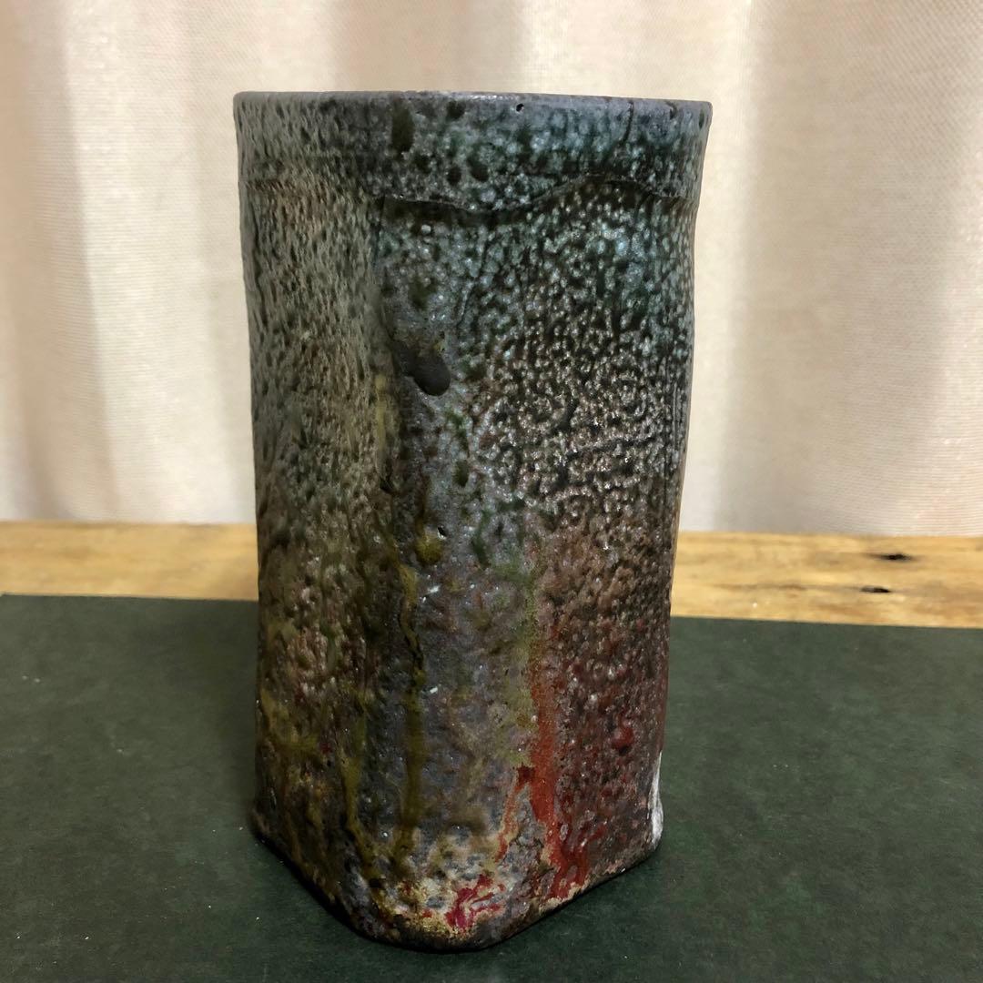 佐久知炎仙 秘色南蛮花器 茶道具 共箱 掛花入