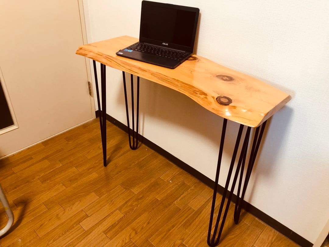 無垢材 1枚板 アイアン脚 インテリアテーブル PCテーブル 13kg