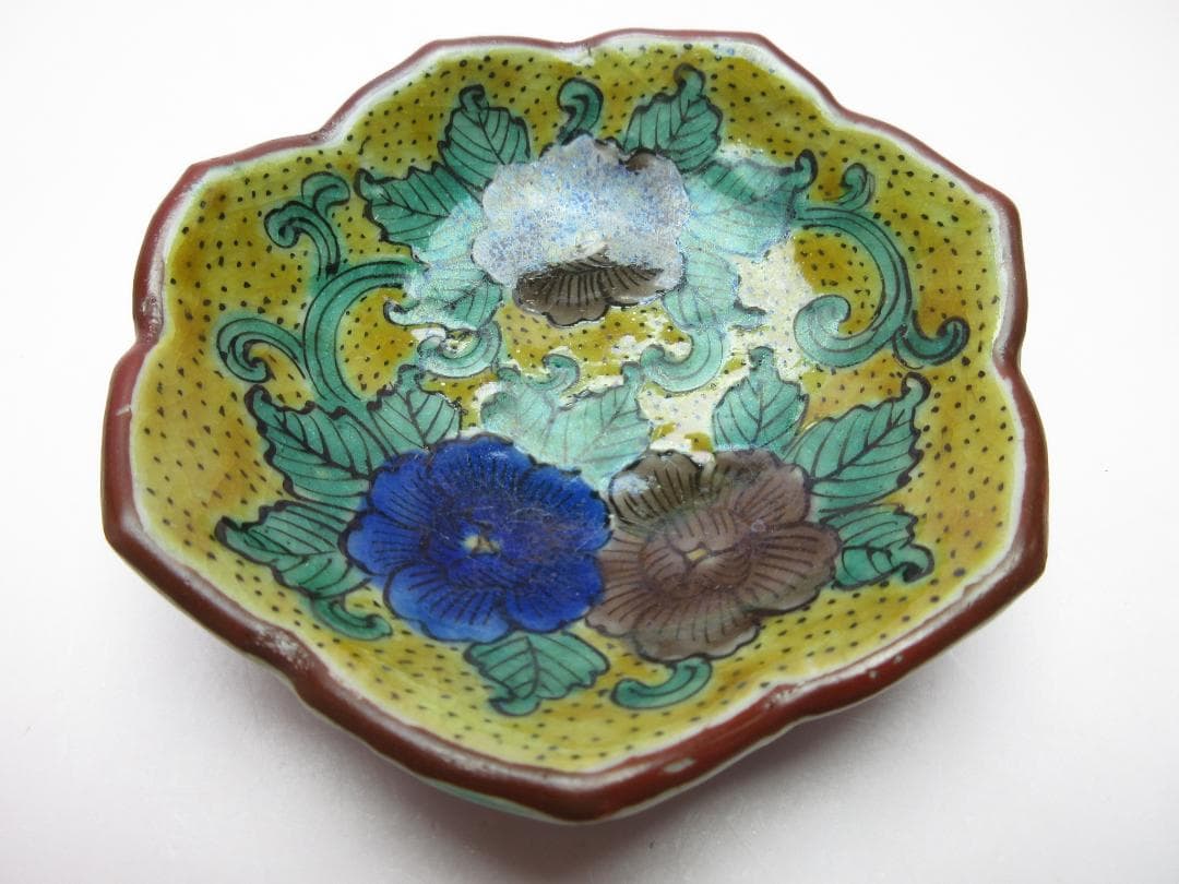 時代物 清六焼 角福 青手風 花形 花紋 銘々皿 5客 TN 81 70816