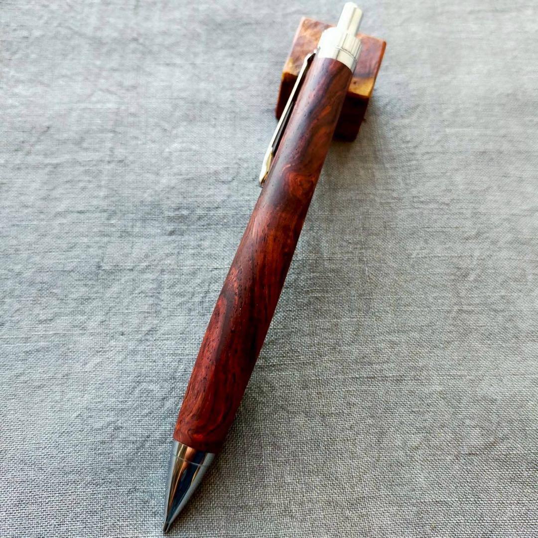 ローズウッド瘤　ハンドメイド　木軸シャープペン　0.5mm　天然木　シルバー