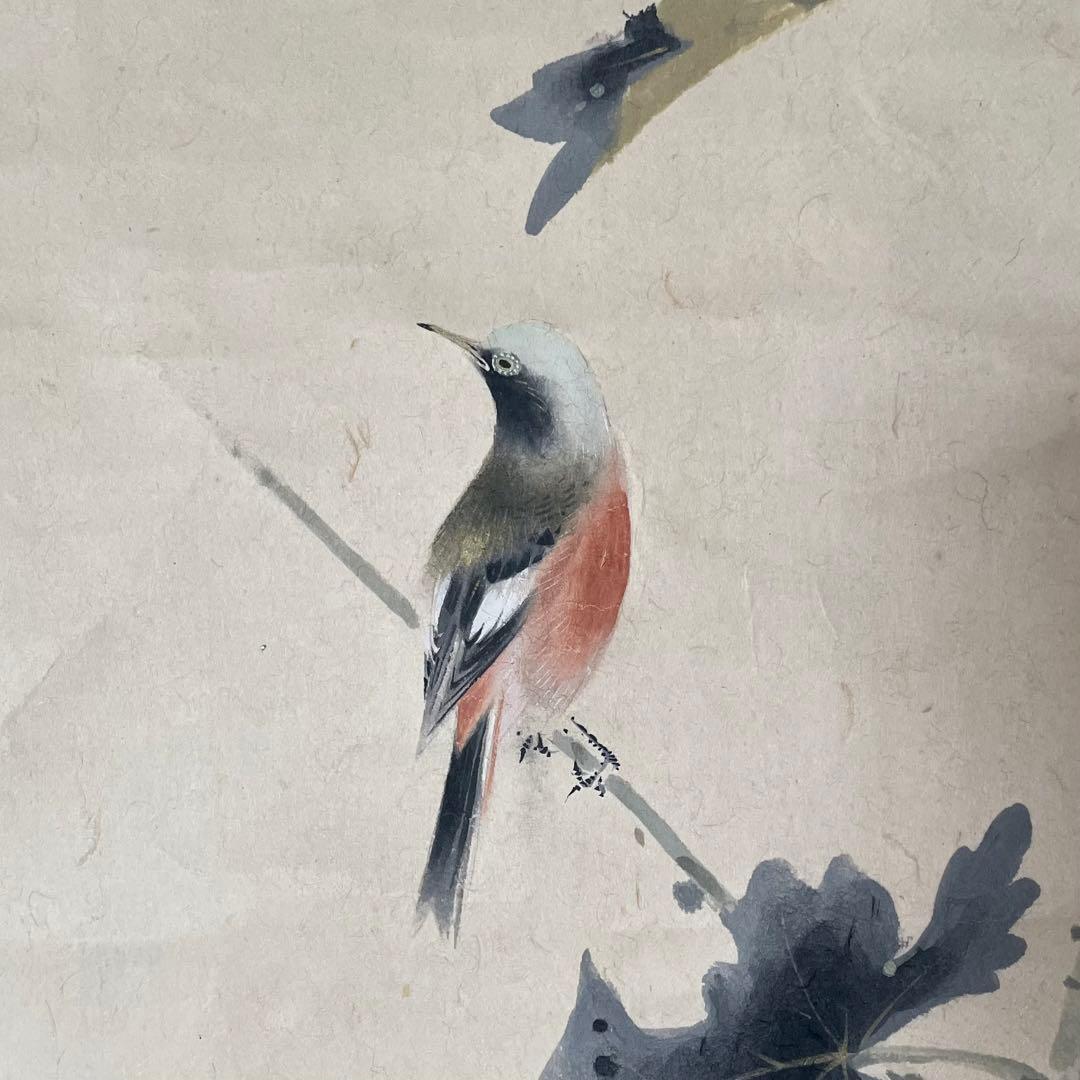 掛軸　「秋業小禽」　秋の掛軸　小鳥　クワ　ススキ　共箱付き　25.9.20−2