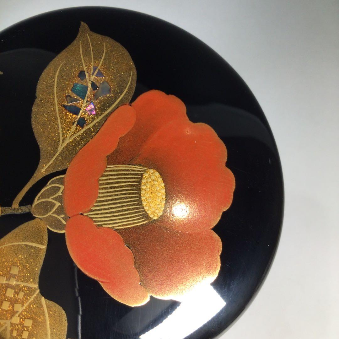 Ｎ７２７　棗　『輪島塗』『平野涛山作』『螺鈿』『椿蒔絵』『中棗』　共箱　茶道具