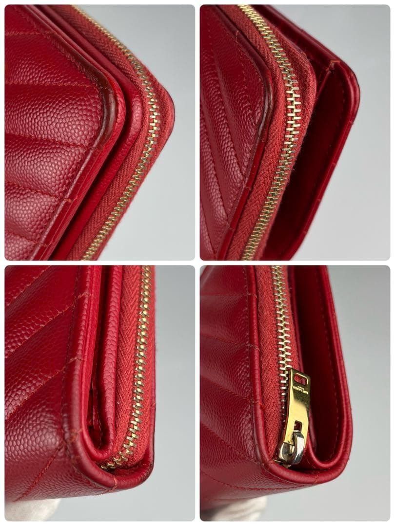 【極美品】サンローラン 二つ折り カサンドラ キャビアスキン キルティング 赤