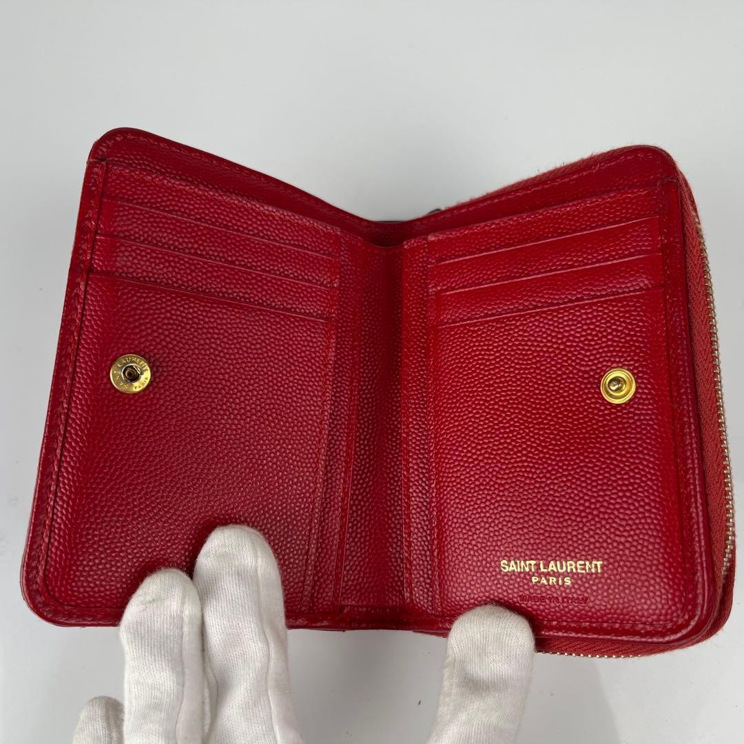 【極美品】サンローラン 二つ折り カサンドラ キャビアスキン キルティング 赤