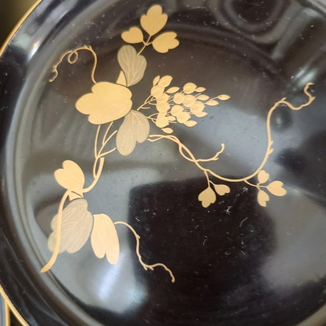 骨董　木皿　蒔絵　図変わり　草花　漆器　金彩　盆　丸盆　7枚