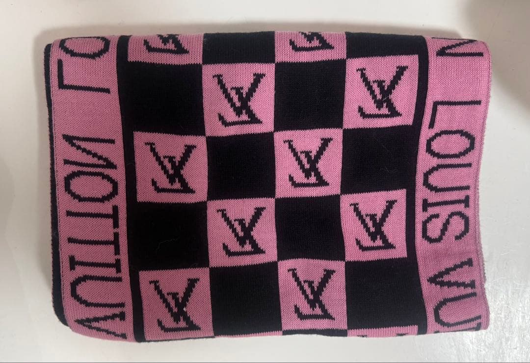 Louis Vuitton チェック柄マフラー ピンク×ブラック