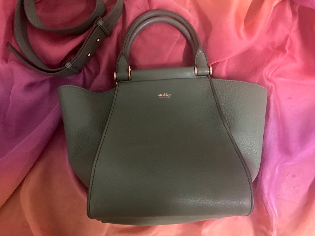 Max Mara カーキ色 ハンドバッグ& 大判ショール