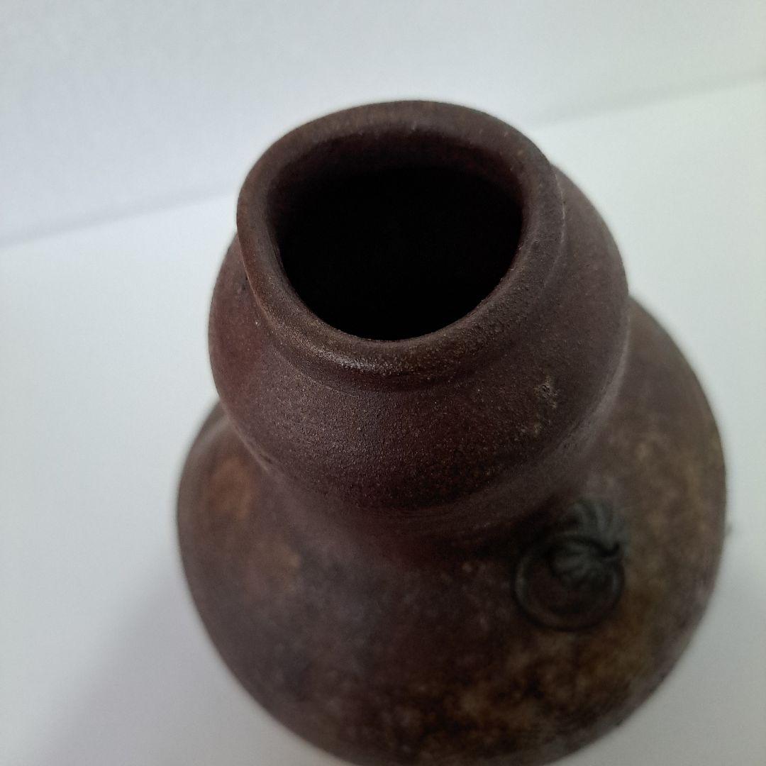 すずらん 桃山時代　古備前焼　花入 掛け用　瓢箪型　竹へら波図　茶道具