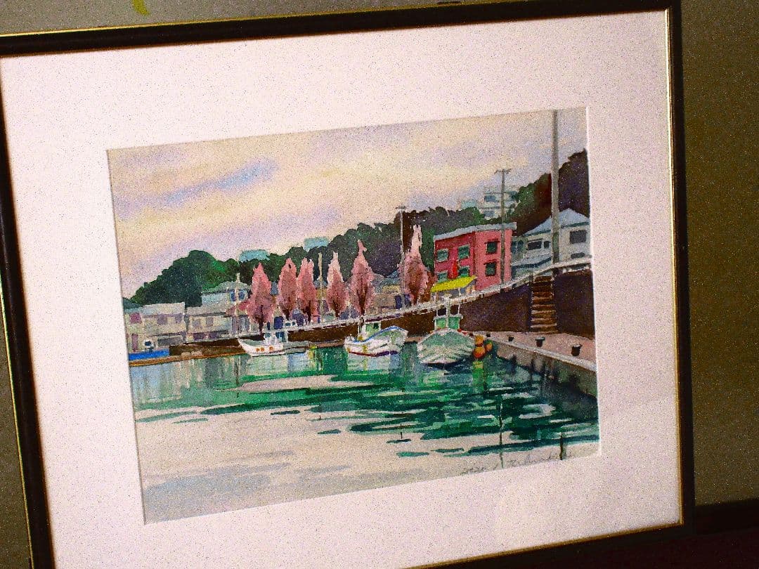 港の風景 水彩画 2020年作 額装済み F6サイズ 原画