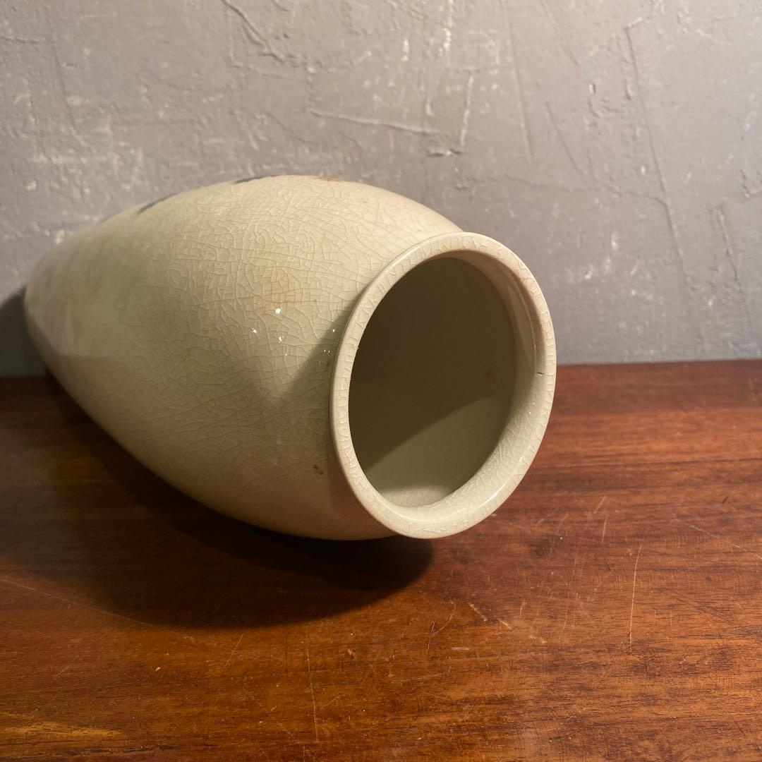 時代物 九谷焼 武腰泰山 アザミ図 花瓶 骨董品 時代物 共箱 大正 昭和初期