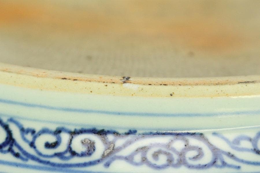 中国美術 青花 枝果紋 皿 φ42.3cm(BB509)