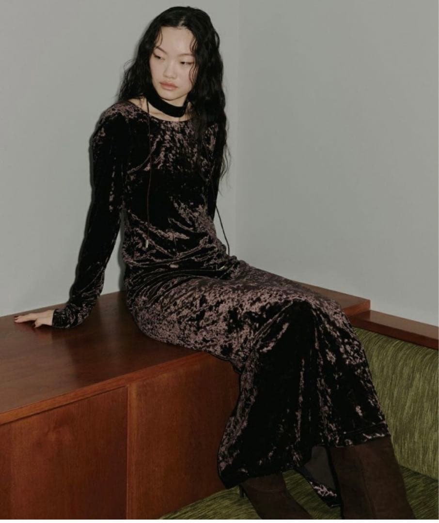 andresd スパークルレースベロアドレス ブラウン M