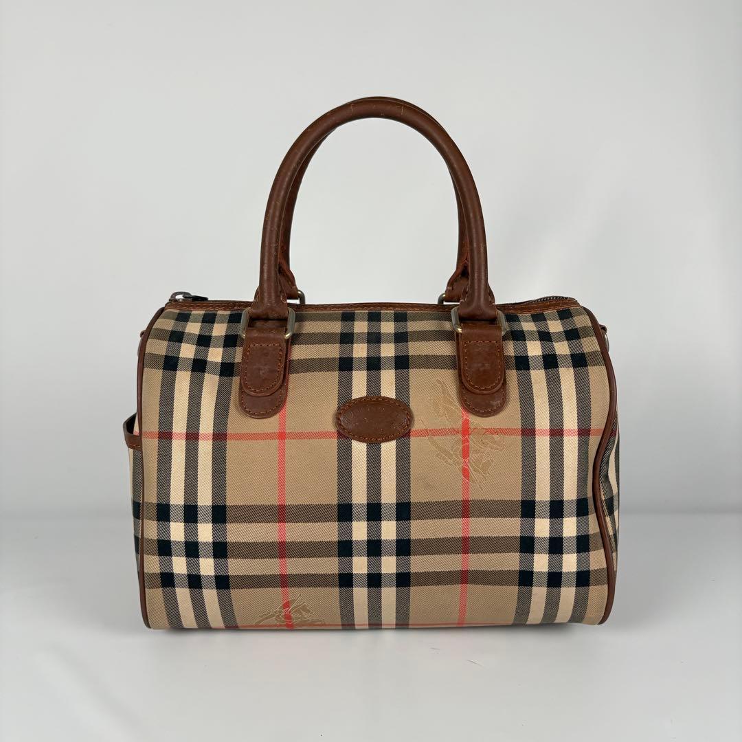 希少　月桂樹　バーバリーズ ハンドバッグ ミニボストン ノバチェック キャンバス