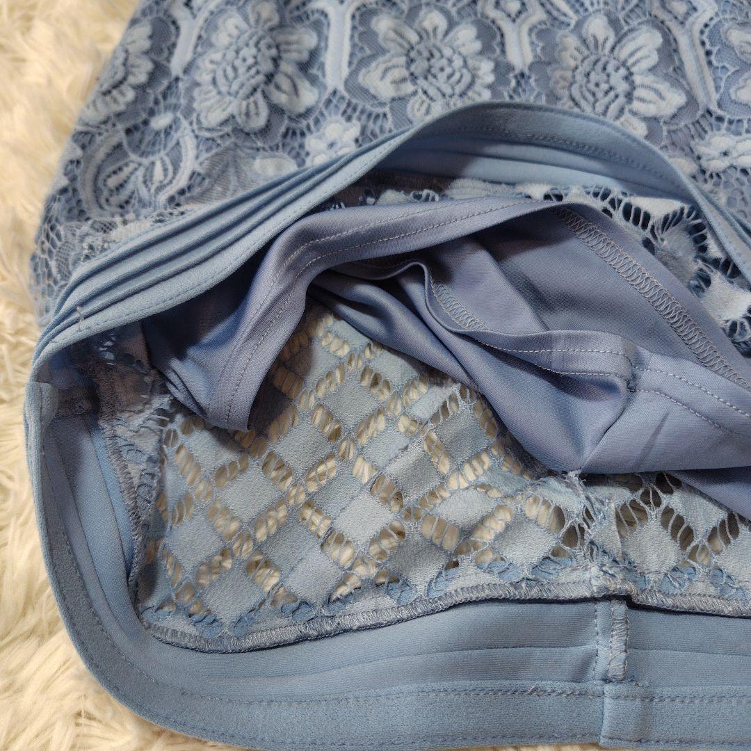 【美品♡美シルエット】タダシショージ　Vネックコードレースドレス　フィット　水色