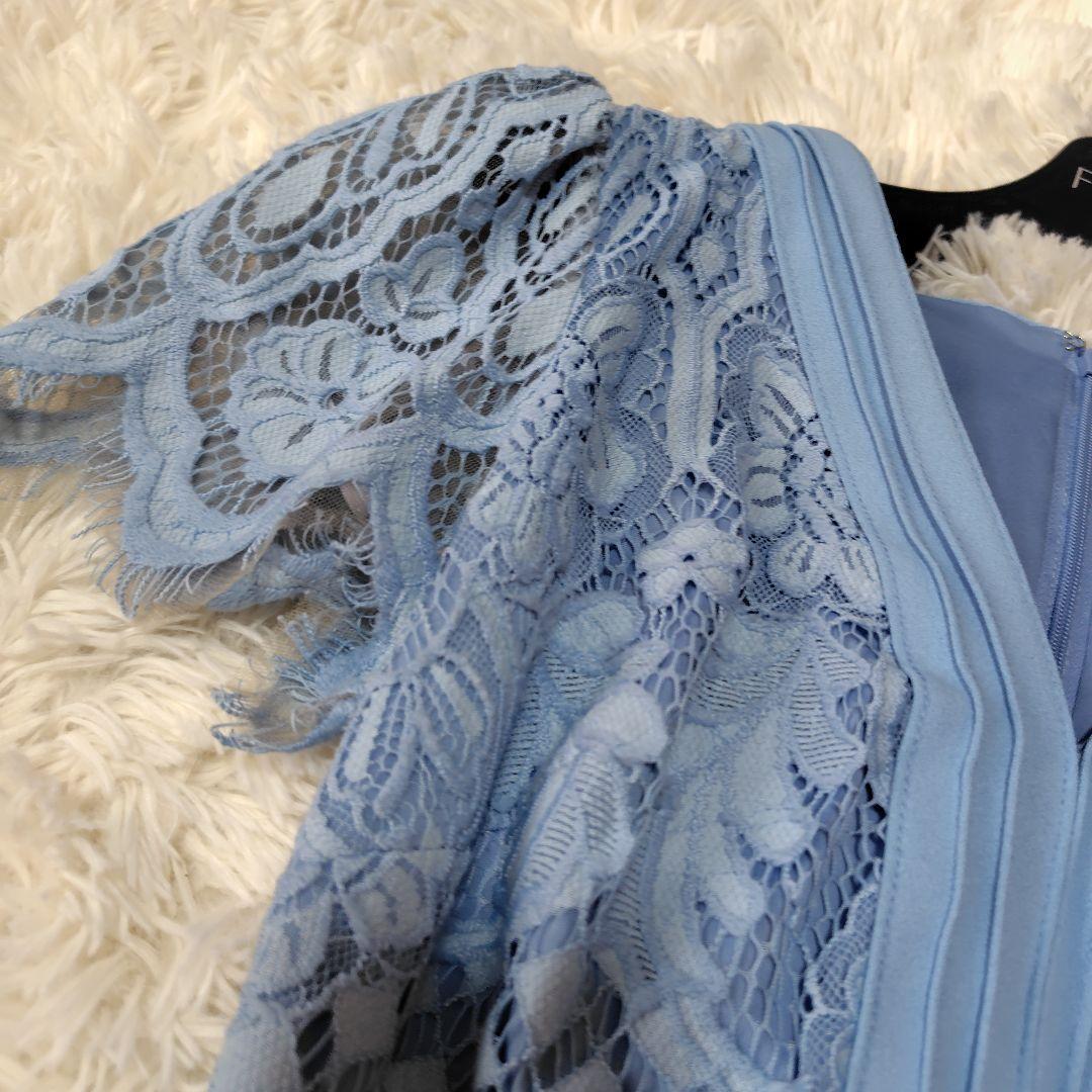 【美品♡美シルエット】タダシショージ　Vネックコードレースドレス　フィット　水色