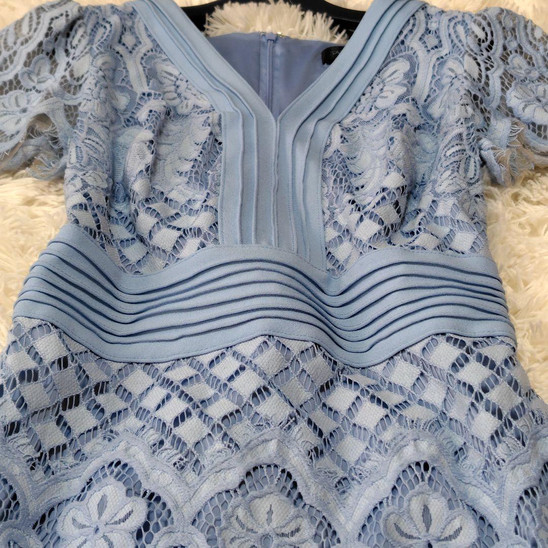 【美品♡美シルエット】タダシショージ　Vネックコードレースドレス　フィット　水色