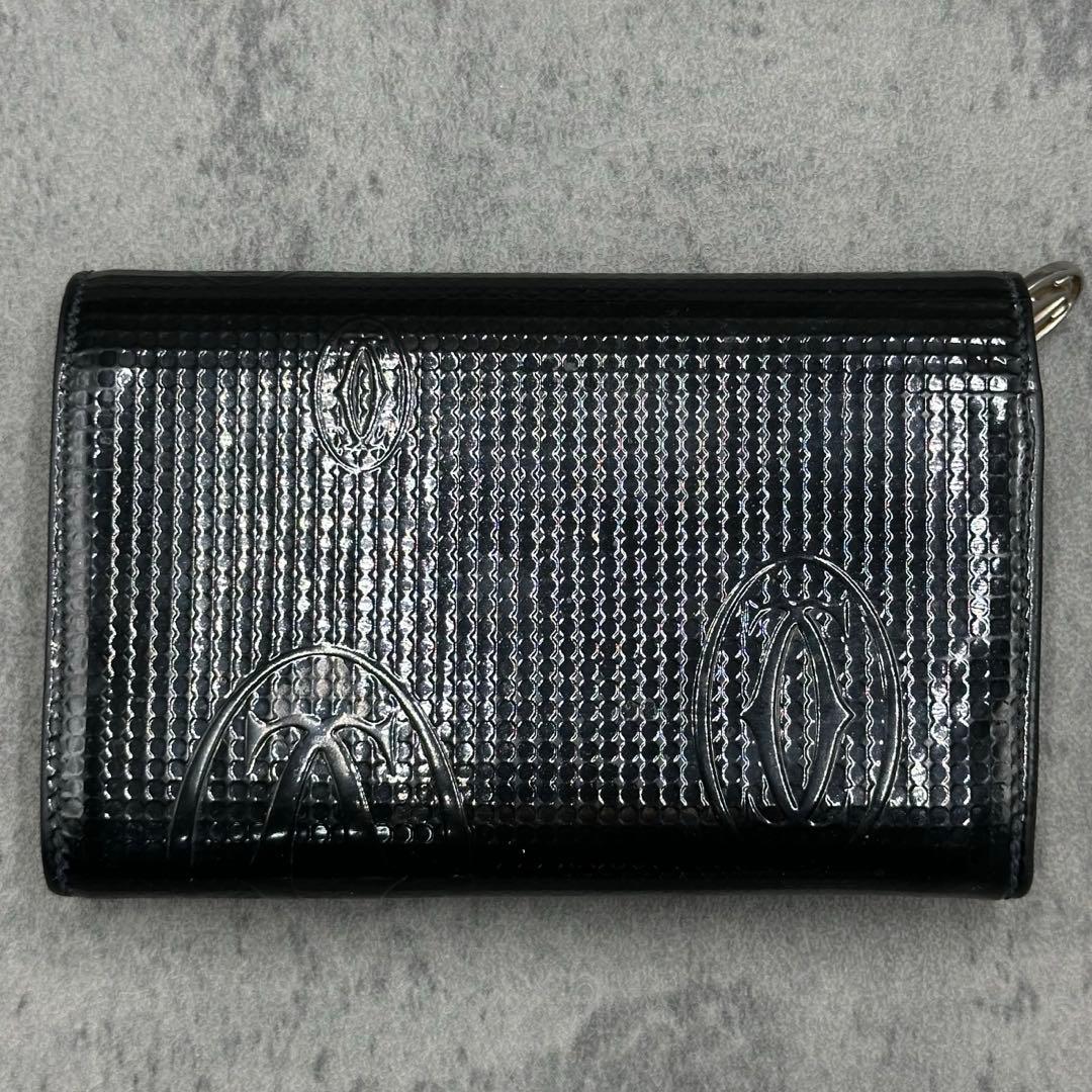 カルティエ ハッピーバースデー 二つ折り財布 エナメル レザー 黒 箱付き