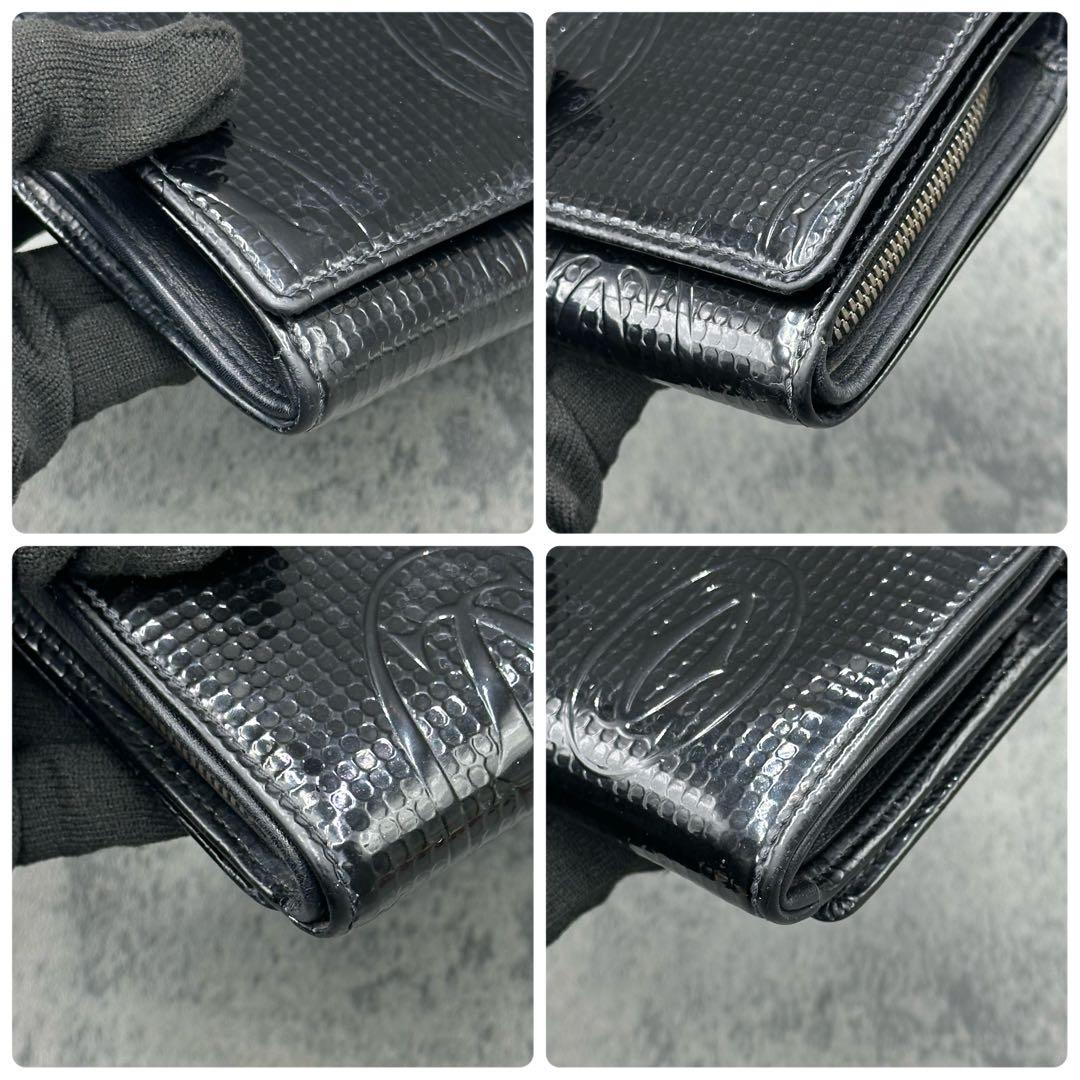 カルティエ ハッピーバースデー 二つ折り財布 エナメル レザー 黒 箱付き