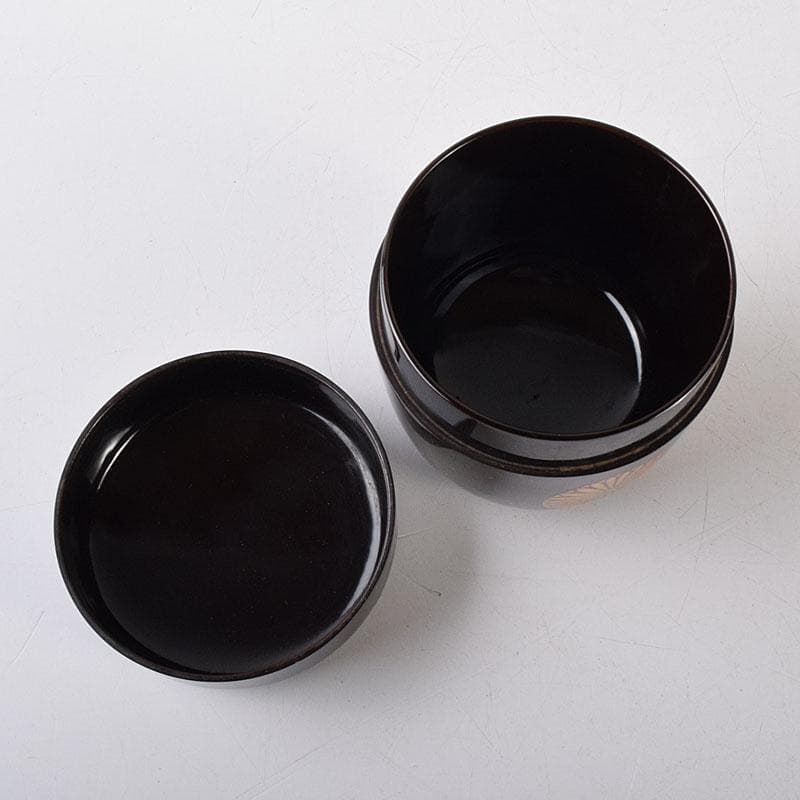 茶道具　黒漆　菊桐蒔絵　棗　仕覆付　時代箱　C　R8623
