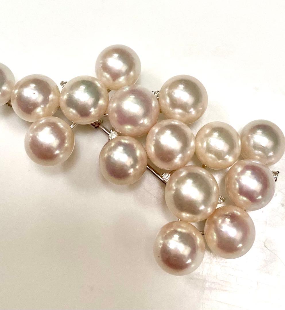 あこや本真珠メレダイヤ入りブローチ美品