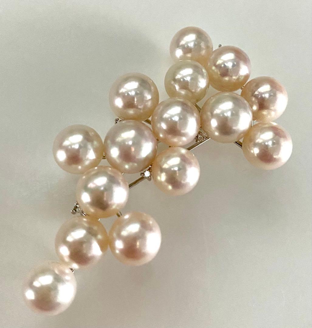 あこや本真珠メレダイヤ入りブローチ美品