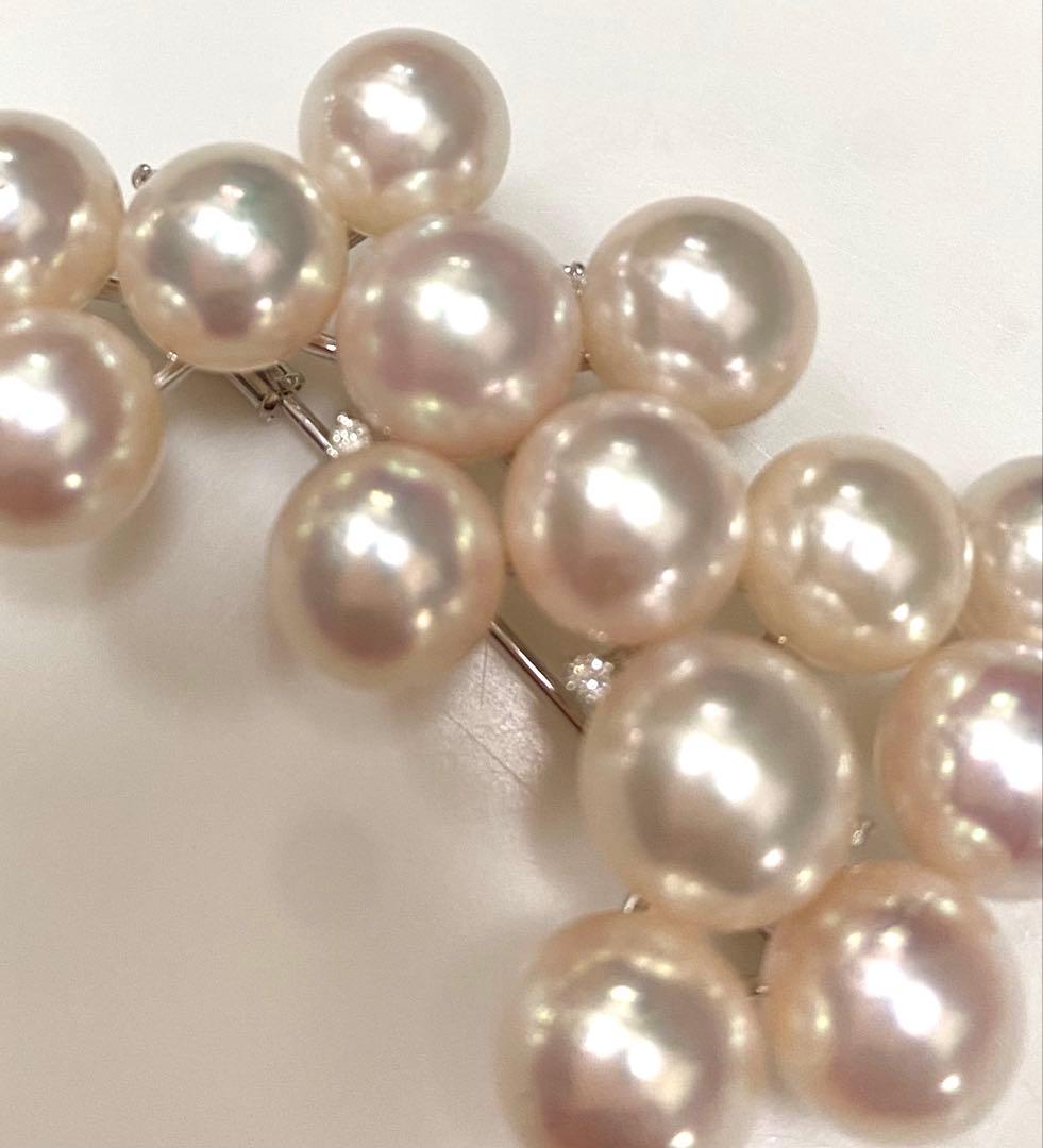 あこや本真珠メレダイヤ入りブローチ美品