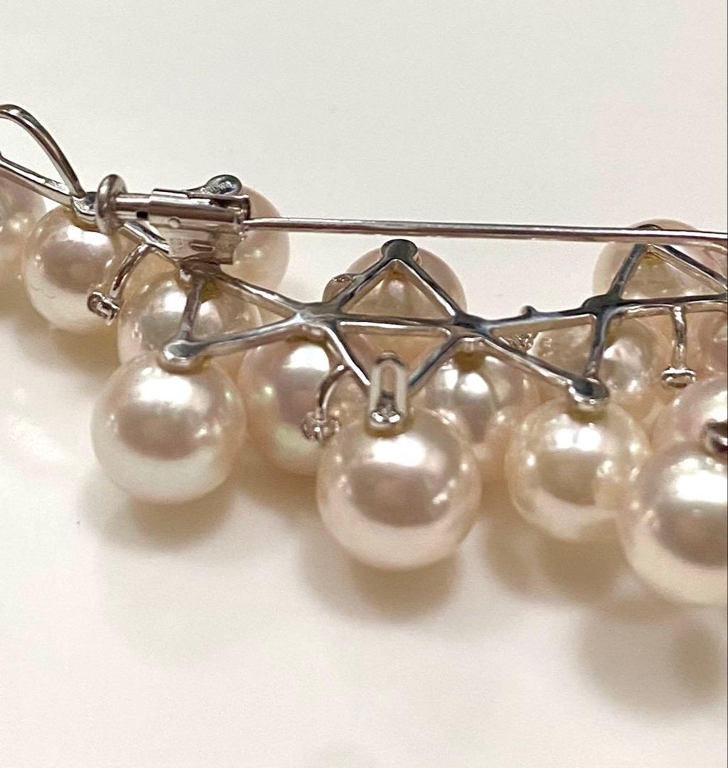 あこや本真珠メレダイヤ入りブローチ美品