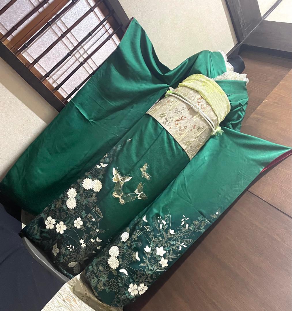 振袖 フルセット6点サイズM〜Ｌ花蝶文　金銀彩　正絹
