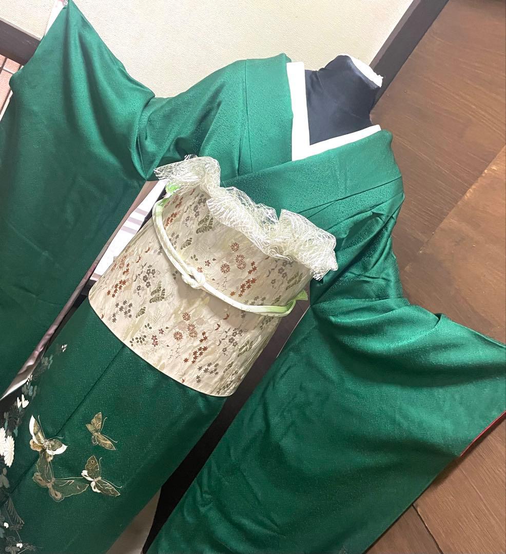 振袖 フルセット6点サイズM〜Ｌ花蝶文　金銀彩　正絹