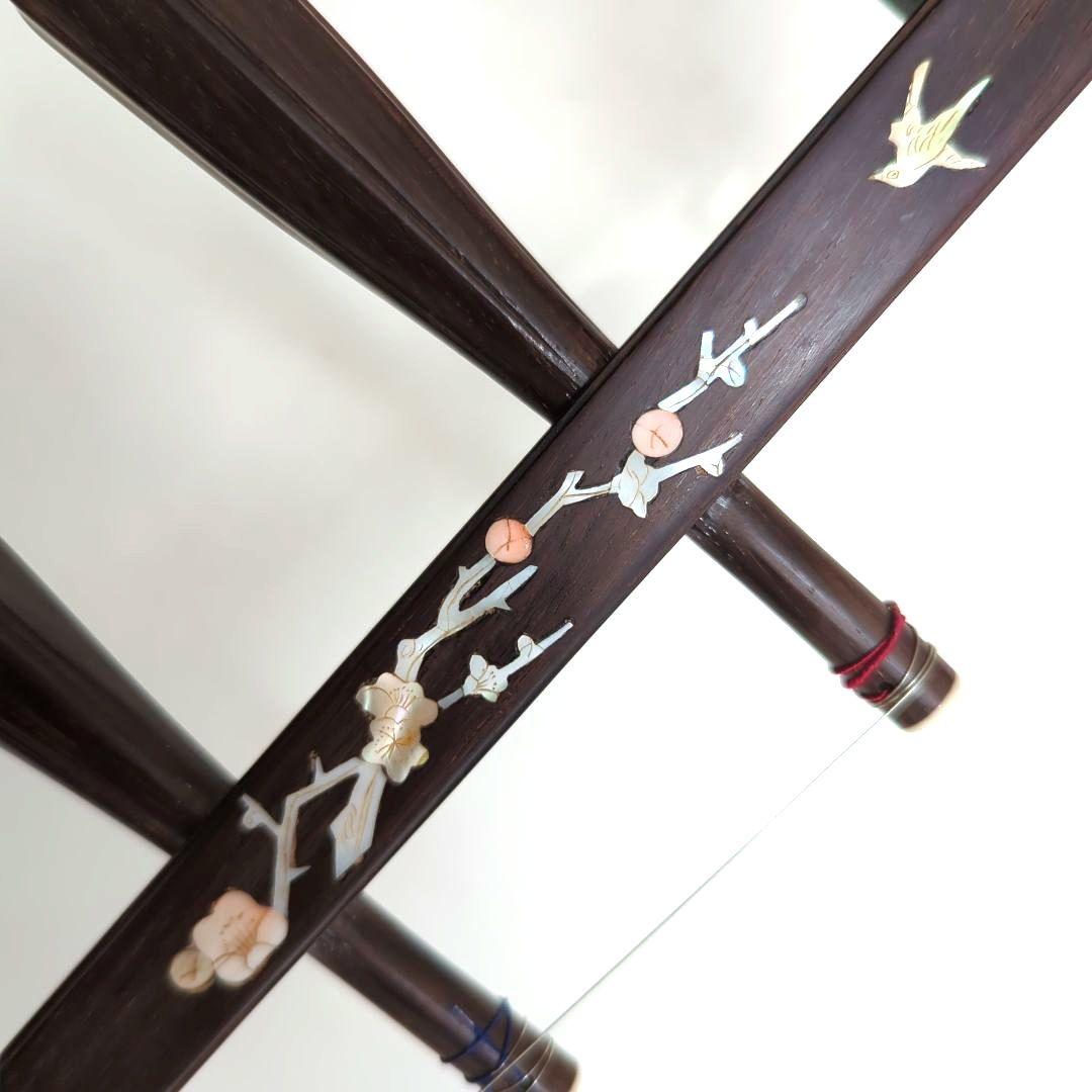 胡涵柔製作 最上級明清老紅木 未使用 螺鈿花 回紋頭 二胡5