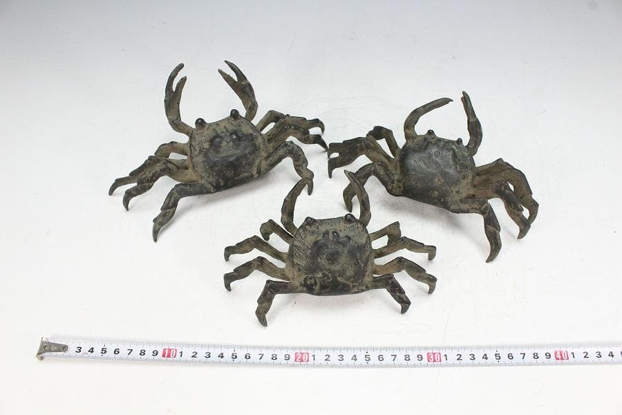 華道 古銅 蟹 飾 置物 三体(K-A987)