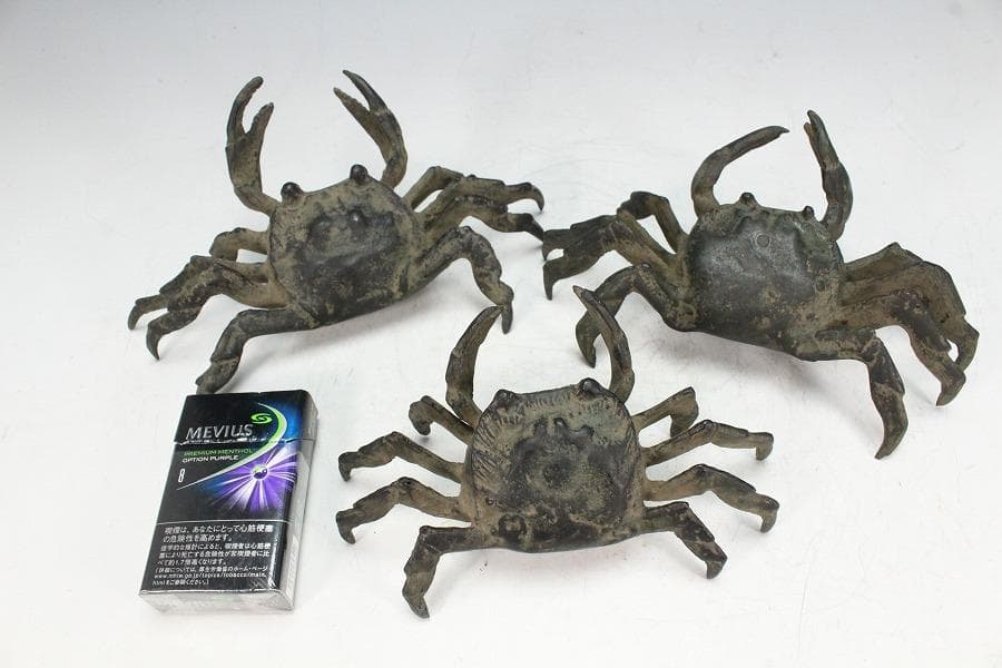 華道 古銅 蟹 飾 置物 三体(K-A987)