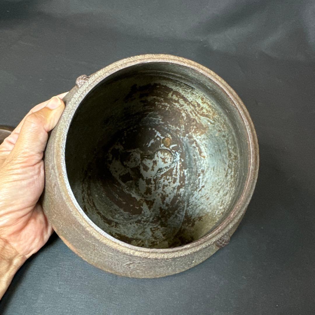 E712 送料無料　茶釜　小釜　松林地紋　富士釜　佐藤清光　茶道具　茶室　共箱