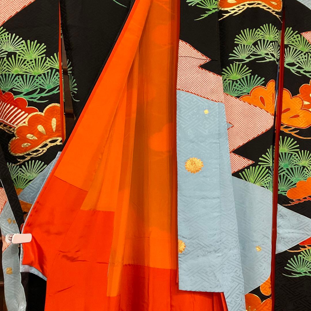 【花嫁衣裳】引き振袖 新婦 結婚式 挙式 披露宴 前撮り 黒地 水色地 松