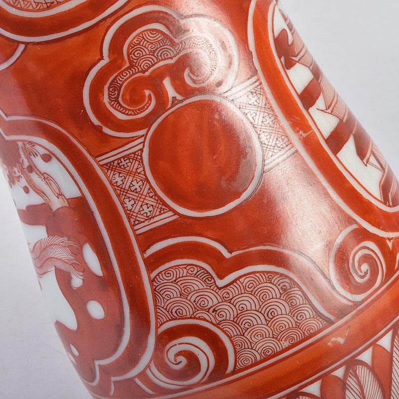 九谷焼　古九谷　赤絵　花鳥文　徳利　在銘　一對　時代箱付　V　R9270