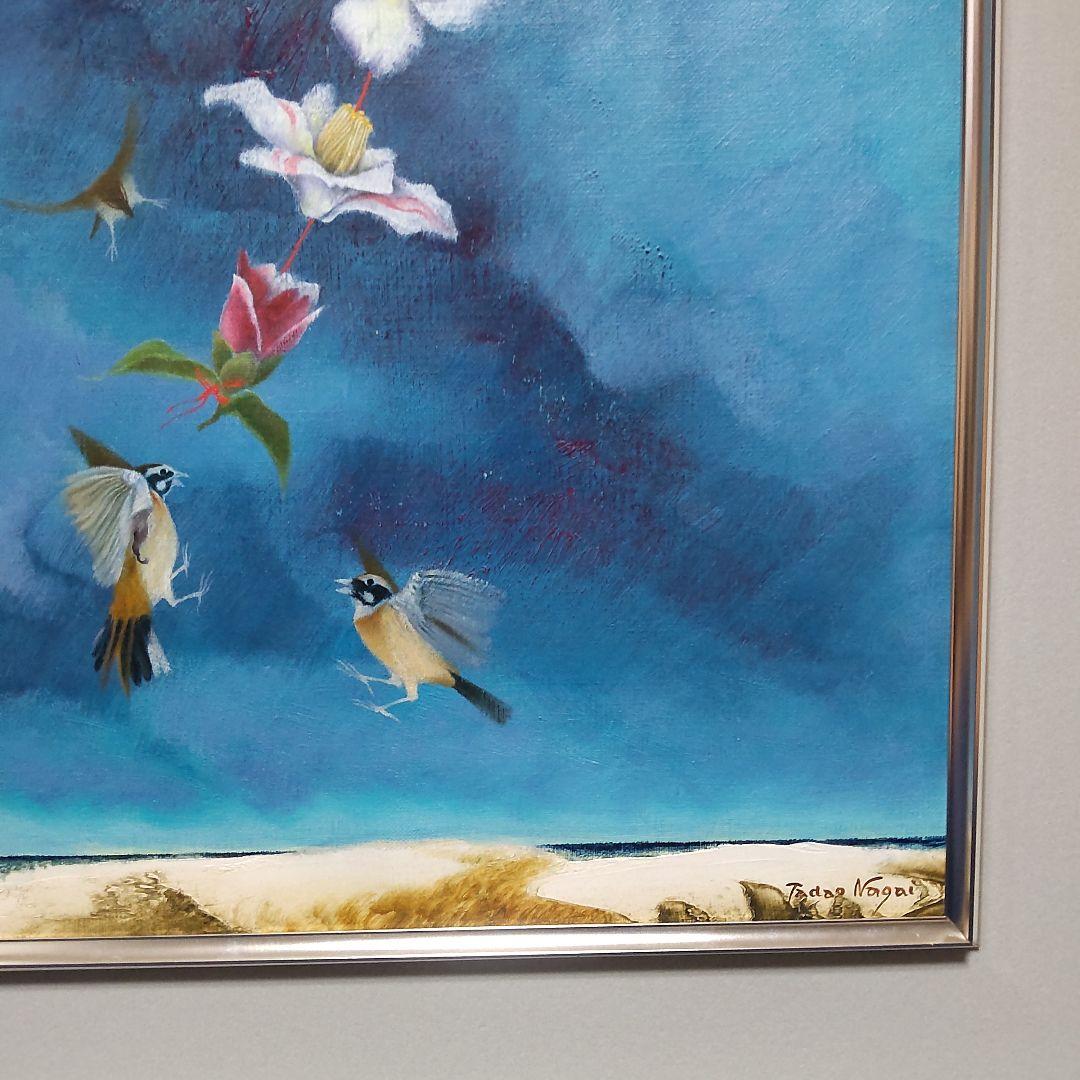 291 絵画　油彩　油絵　静物画　仁科会会員　永井忠雄　椿　額装　額縁付き