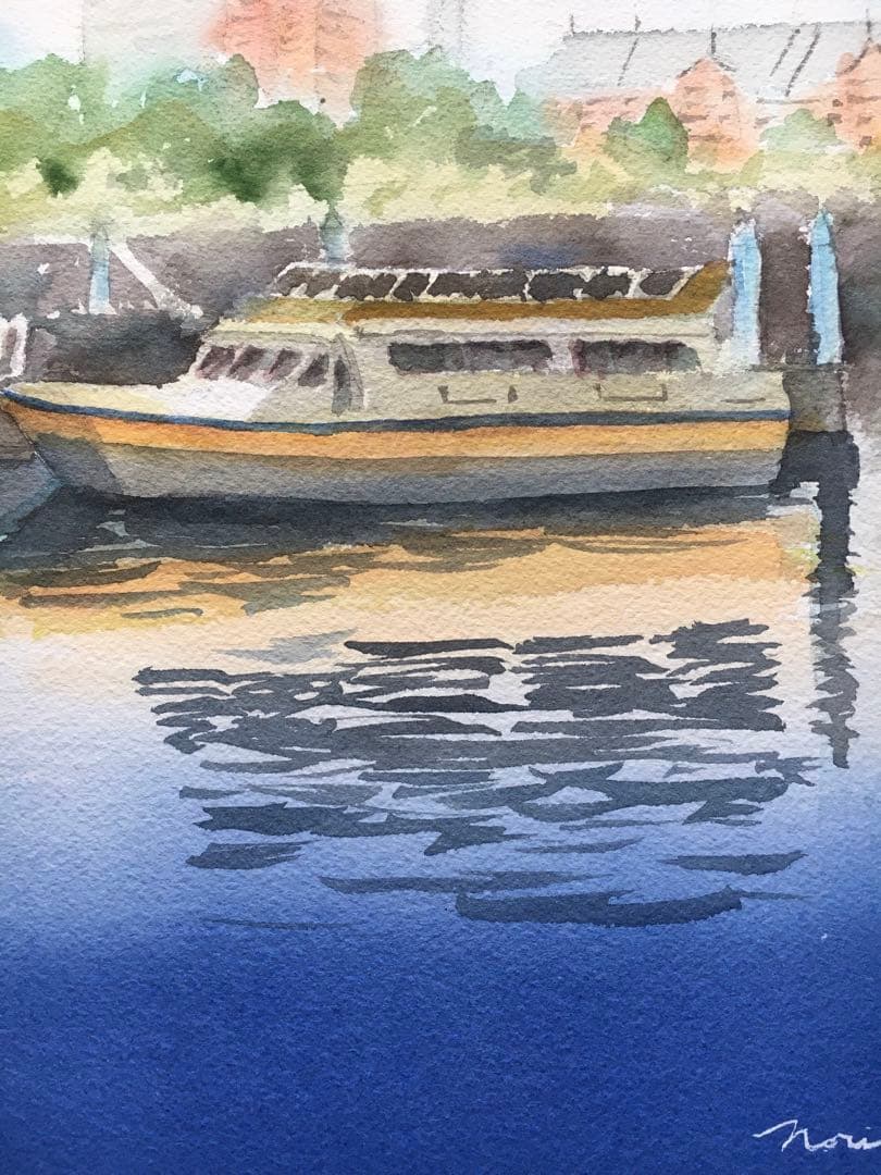 透明水彩画原画横浜新しい旅立ち海