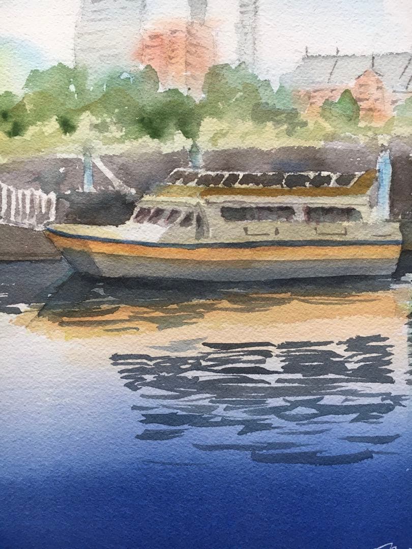 透明水彩画原画横浜新しい旅立ち海
