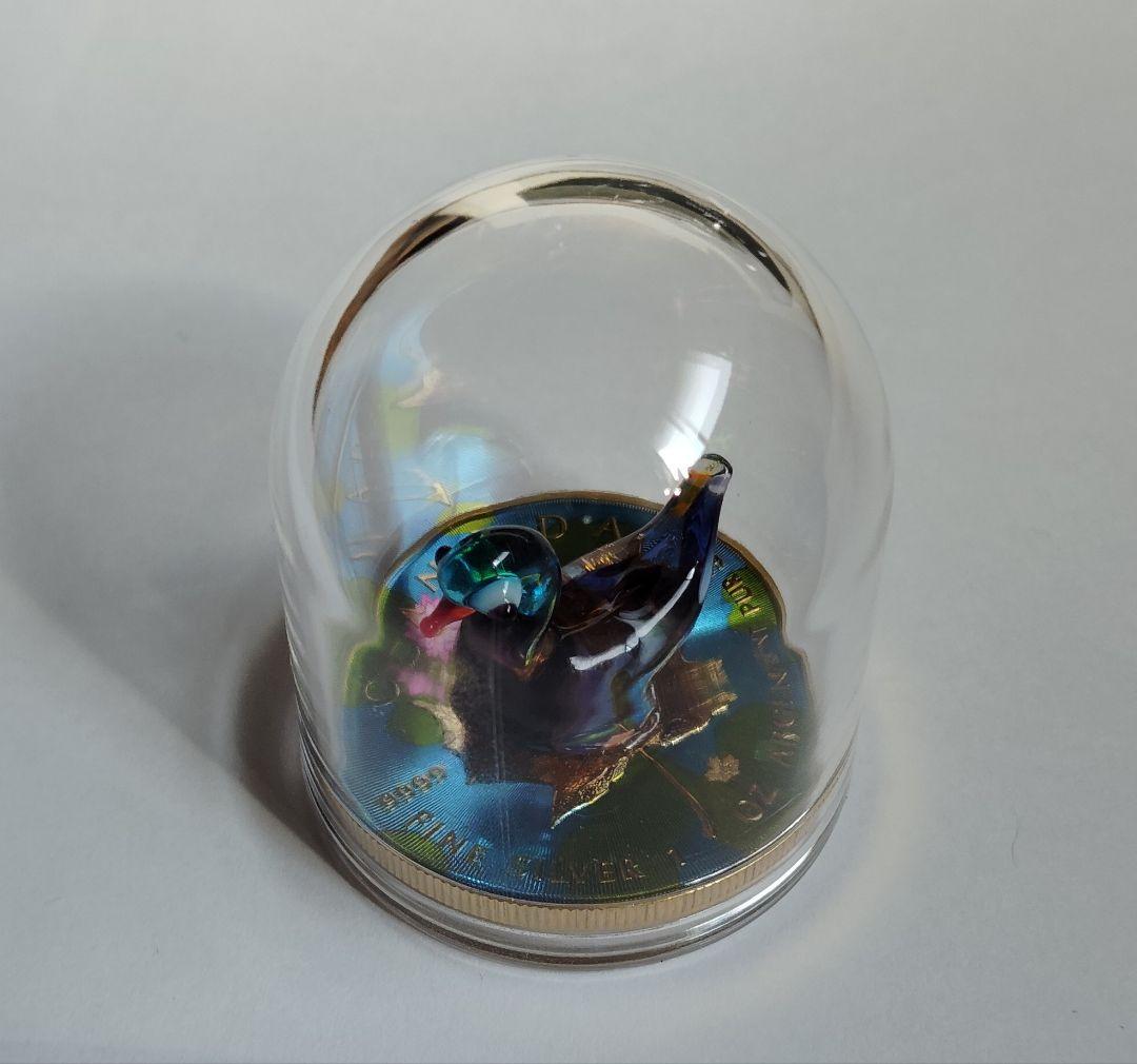 新品　1オンス カナダ ムラノグラス・メイプルリーフ：アオクビアヒル 銀貨