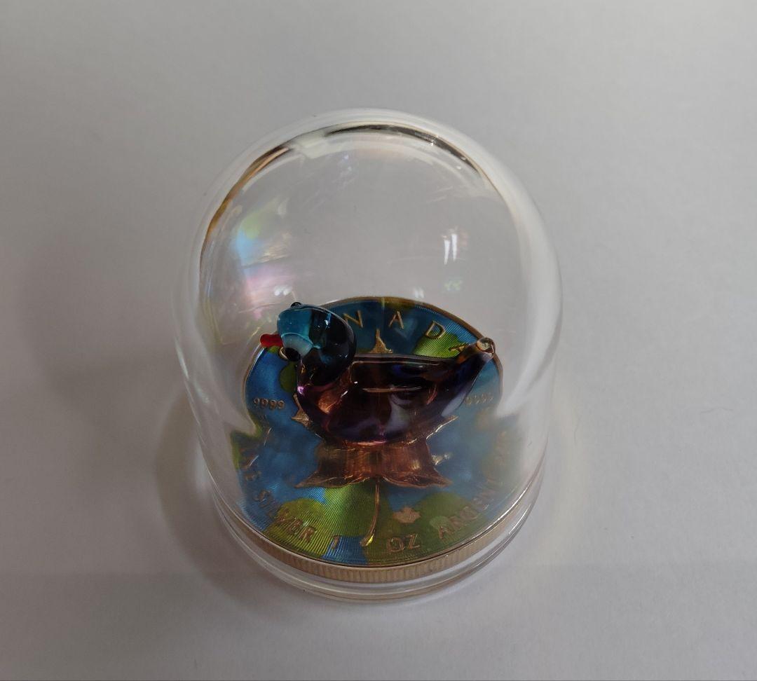 新品　1オンス カナダ ムラノグラス・メイプルリーフ：アオクビアヒル 銀貨