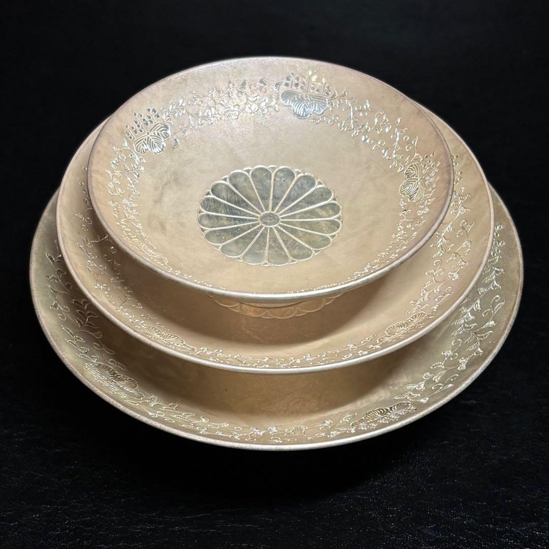 ★金属工芸 純銀 盃3個セット！約315g！純銀刻印！箱付！★