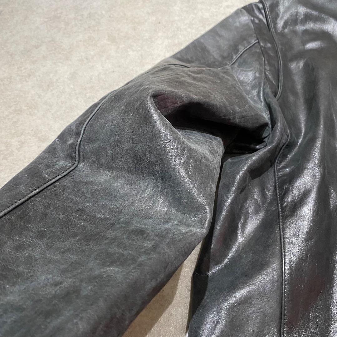 vintage ギミック ダブルジップ 牛革 シングルライダースジャケット 黒
