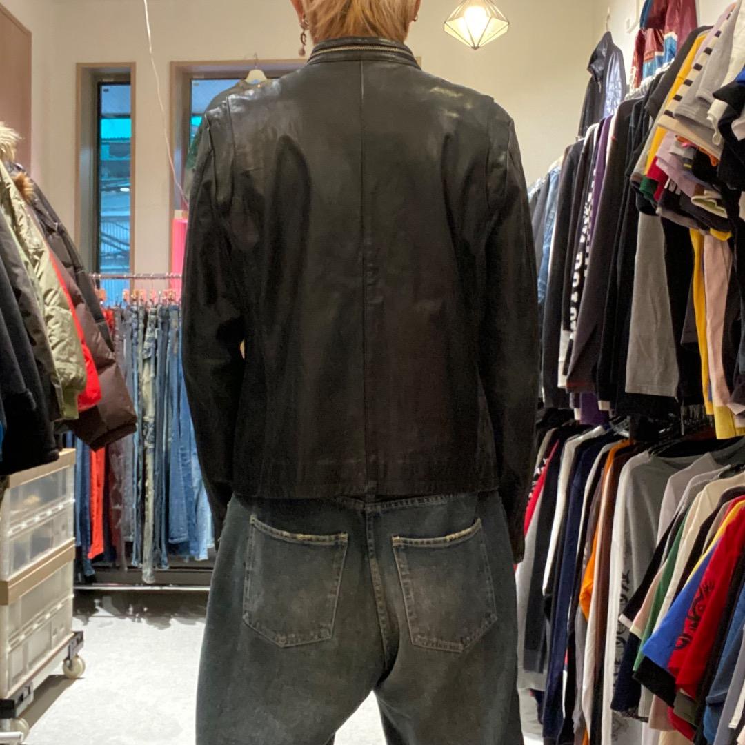 vintage ギミック ダブルジップ 牛革 シングルライダースジャケット 黒