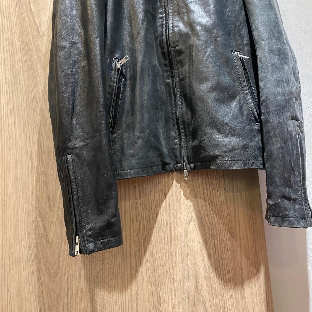 vintage ギミック ダブルジップ 牛革 シングルライダースジャケット 黒