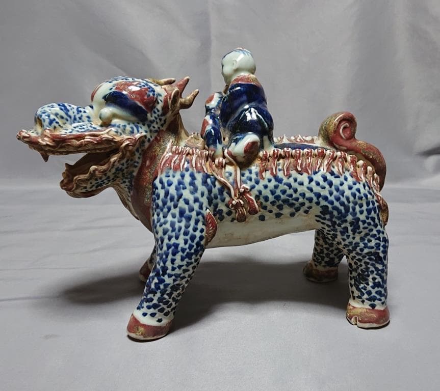 コレクター収集品　清時代　青花釉里紅麒麟送子