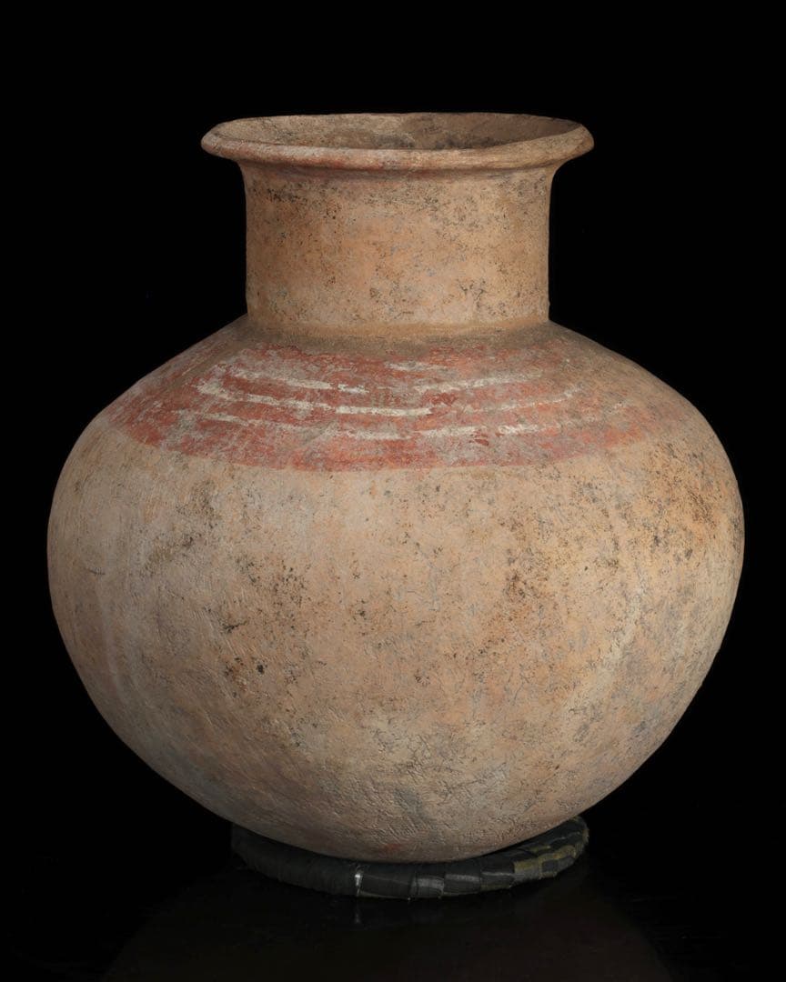 【希少・時代物】古代バンチェン発掘 彩文土器 タ イ古陶 高さ34cm 木箱付