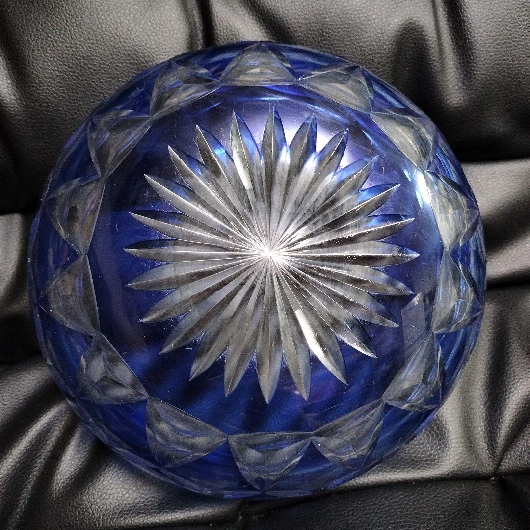 アンティーク 切子 鉢 ブルー ガラス